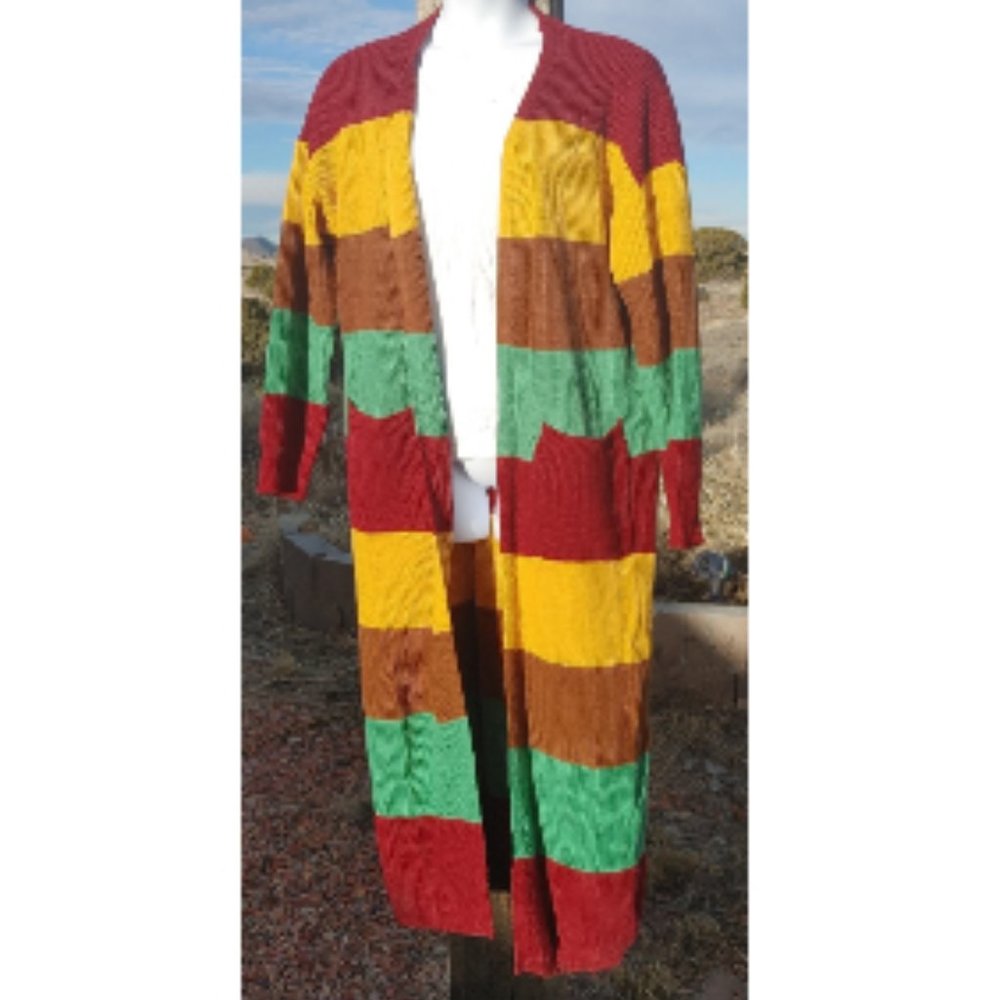 Maxi Length Cardigan Sweater Multicolor Stripe Plus Sizes 1x
